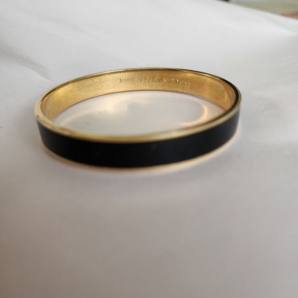 Kate Spade Gold plated Black enamel Bangle Bracelet Elegant Stamped Logo - Picture 4 of 12